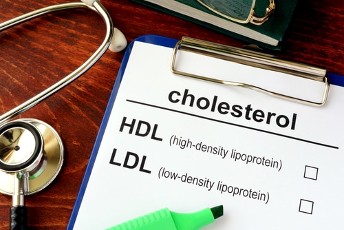 Medical form with words cholesterol HDL LDL