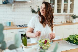 Woman preparing healthy meal in NYC